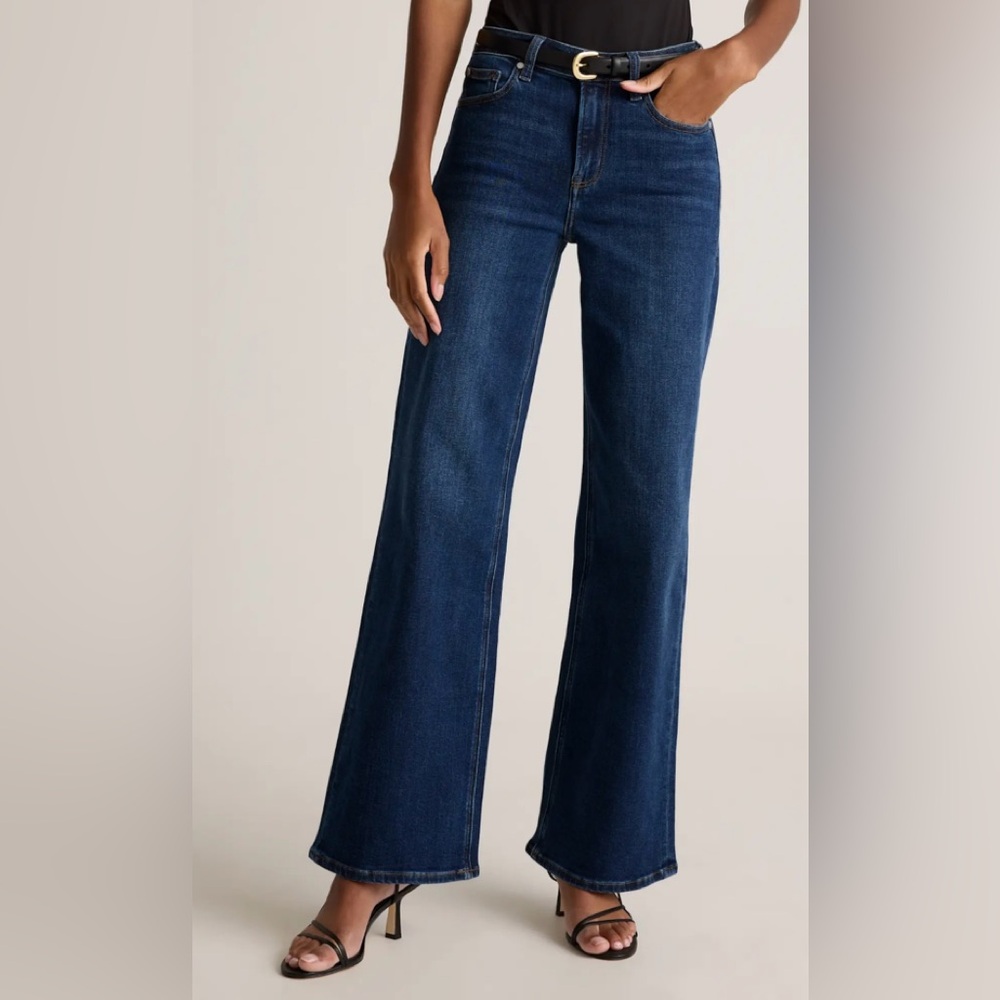 Quince high rise dark wash wide leg stretch jeans 29